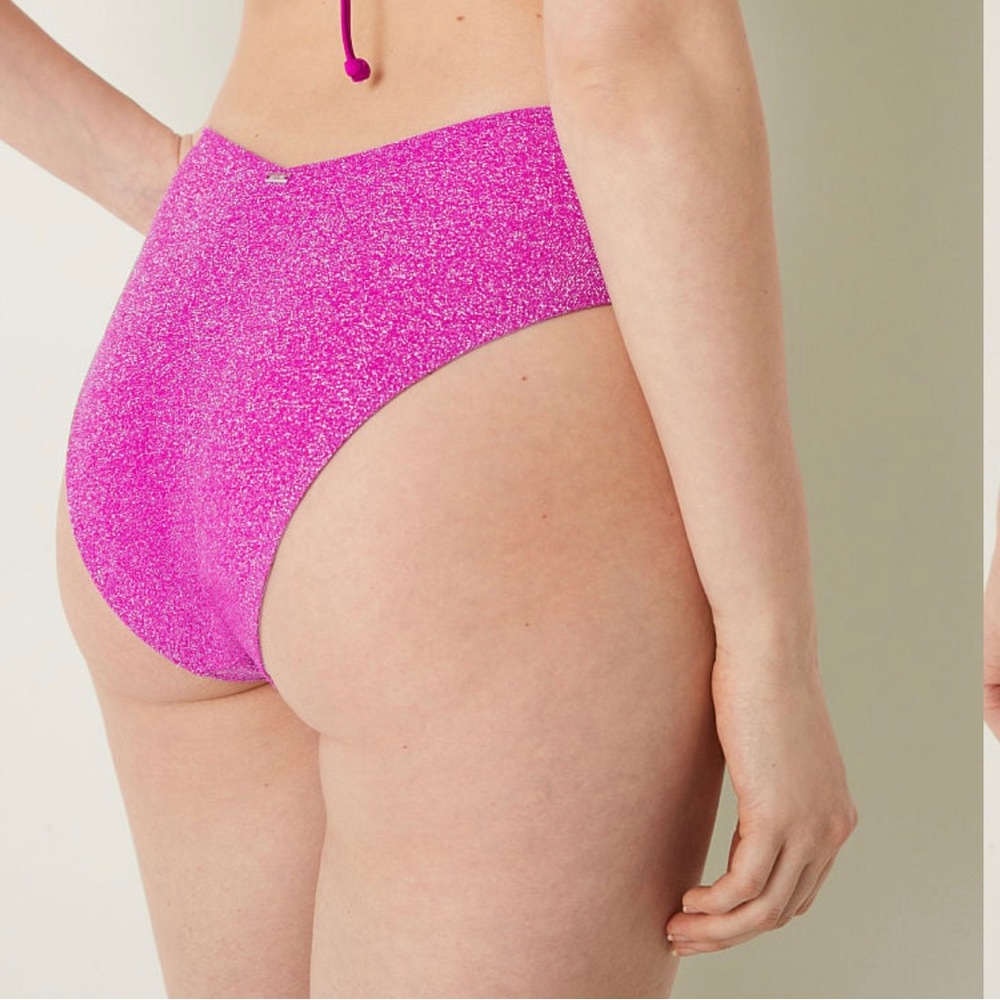 Victoria’s Secret PINK SHIMMER HIGH-WAIST CHEEKY BIKINI BOTTOM NEW WITH TAGS NWT - Picture 2 of 4